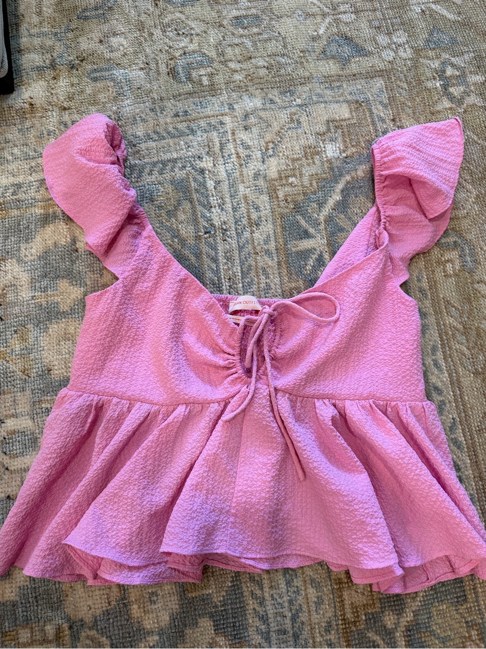 Urban Outfitters Pink Ruffle Peplum Tie-Front Women's Top